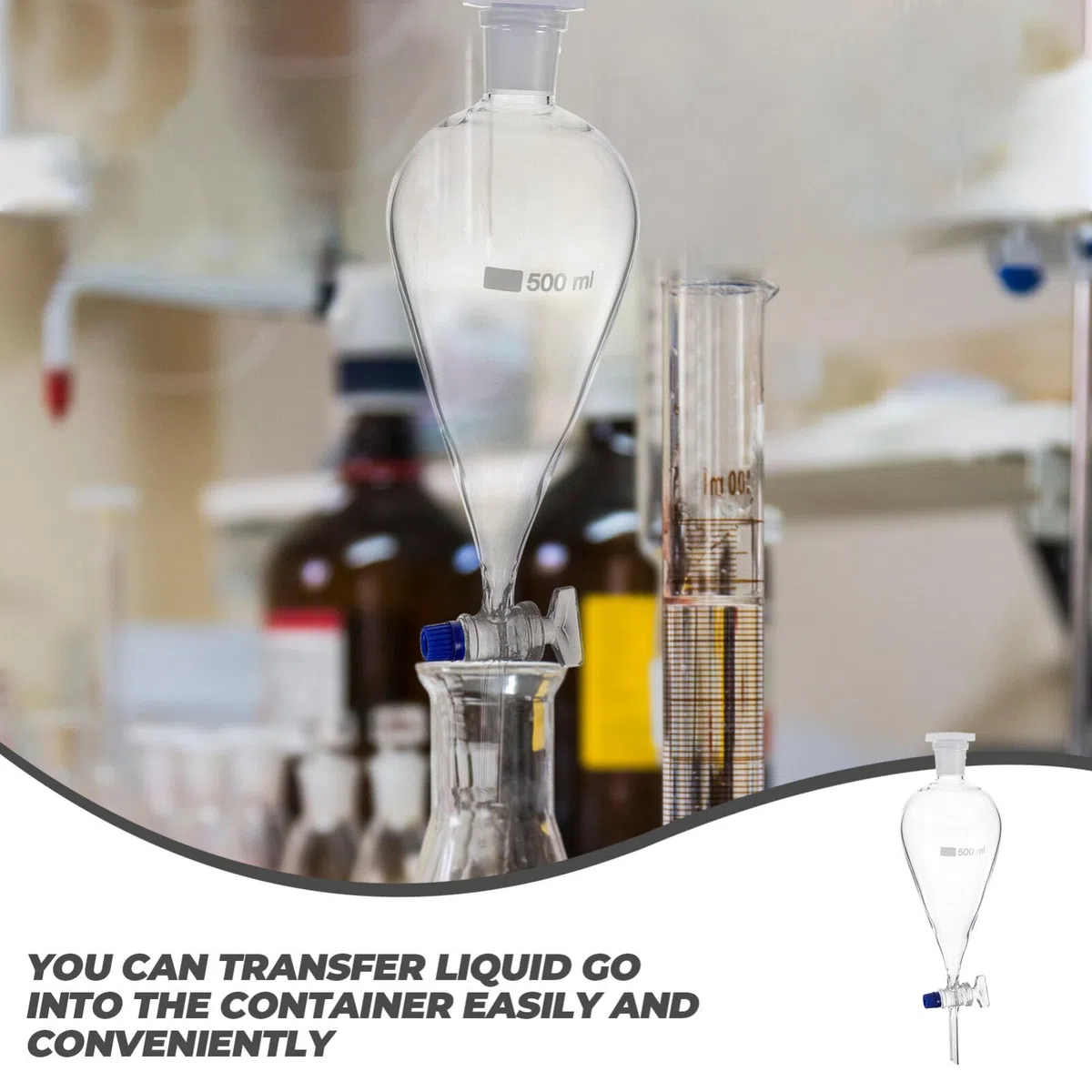 Scheidetrichter Glas, Separatory Funnel - Borosilikatglas Tropftrichter Gläsertrichter Trenntrichter Labor Zylindertrichter Conical Trichter 500ml