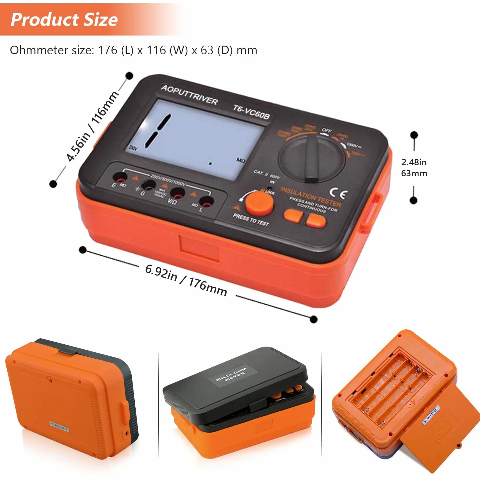 Digitaler Isolationswiderstandstester, 1999 Zählt Megohmmeter Großes LCD-Display Megohmmeter DC250/500/1000V AC750V, 200MΩ~2000MΩ mit Hintergrundbeleuchtung für Datenspeicherung für Motorkabel