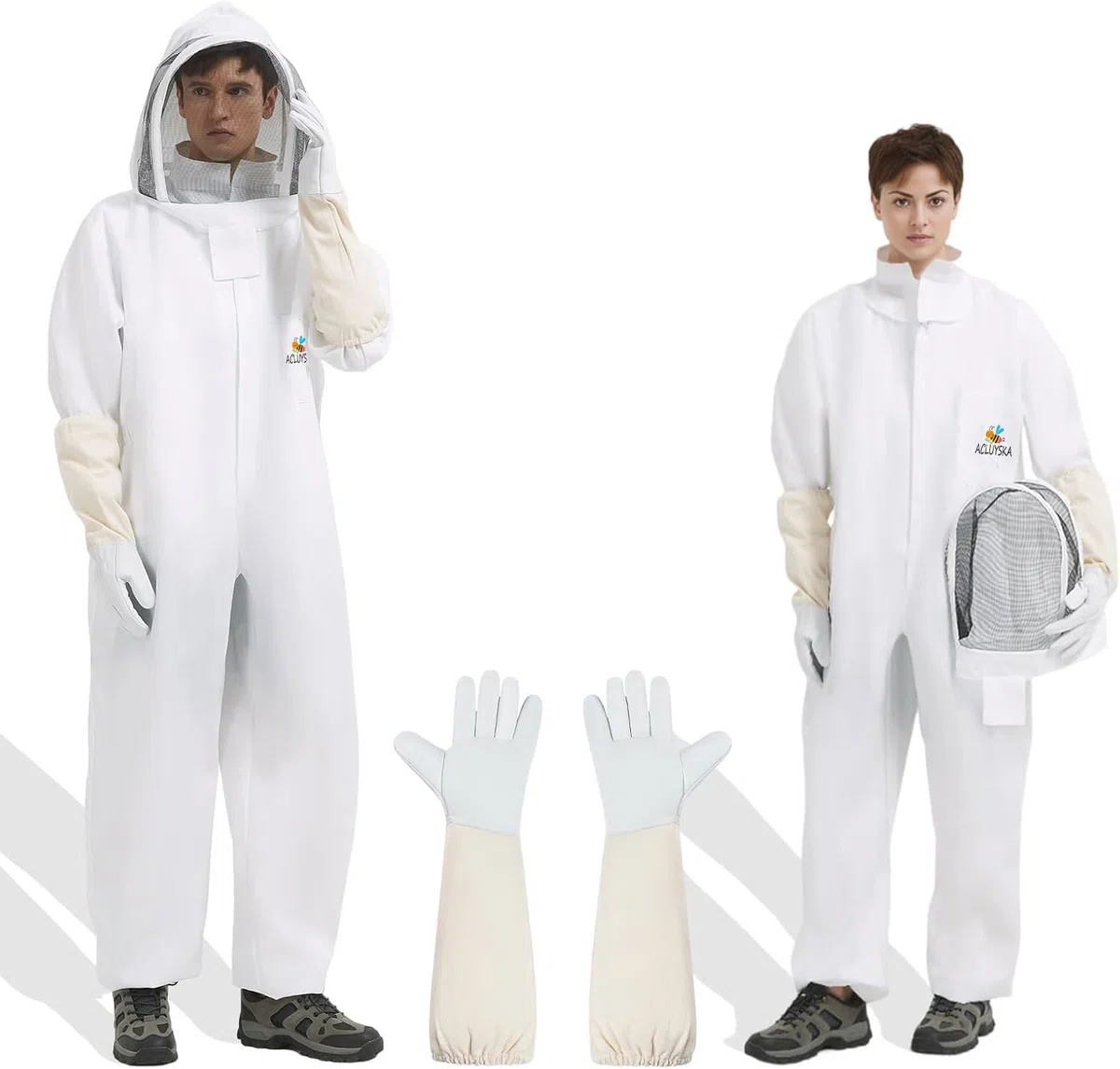 Bienenanzug für Männer und Frauen, stichfest, Imkeranzug aus Polycotton, Imkerkostüm mit Handschuhen und belüfteter Kapuze, Bienen-Outfit für den Garten und Imkereibedarf(L)