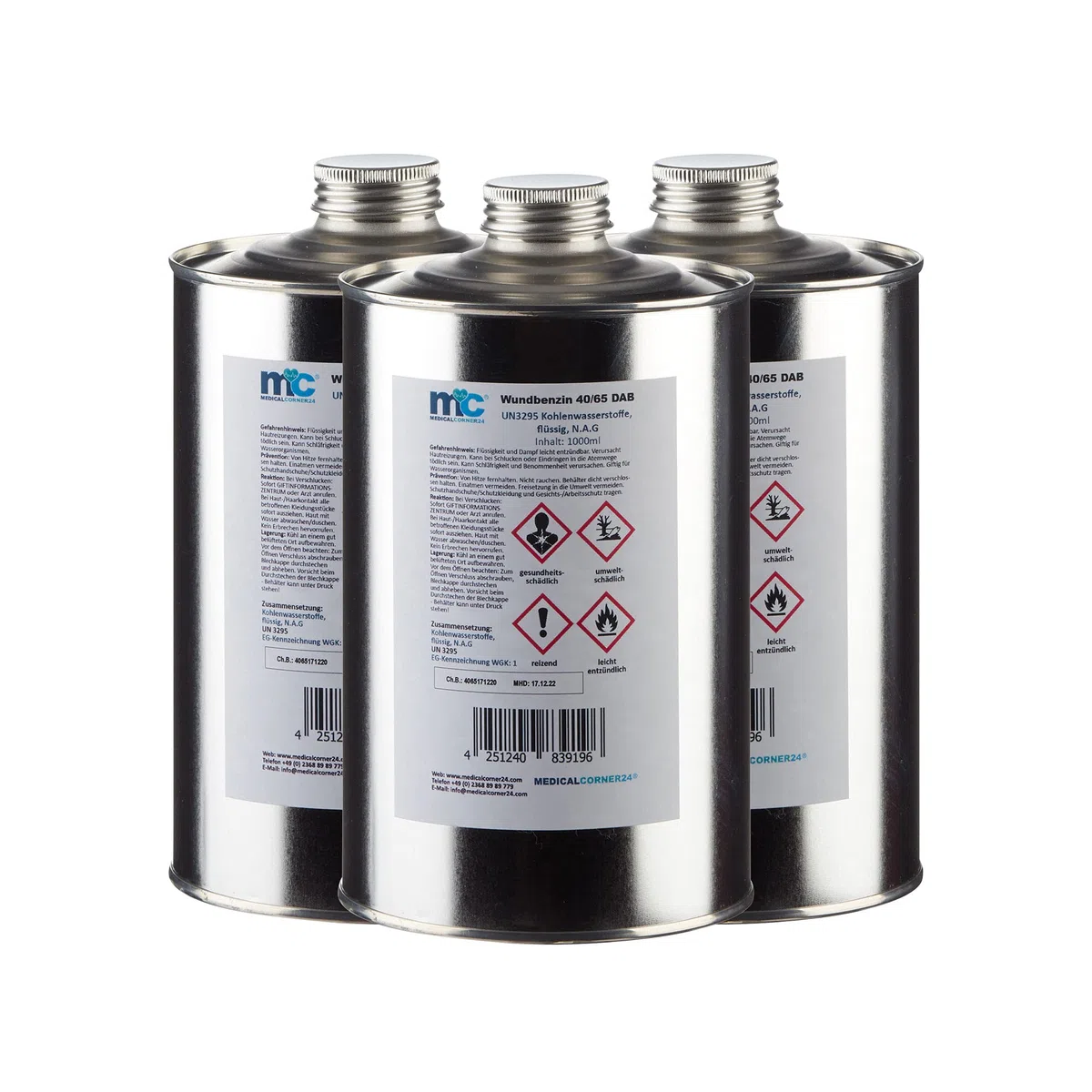 Medicalcorner24 Wundbenzin 40/65 Lösungsmittel Reinigungsmittel Leichtbenzin 3 x 1 Liter