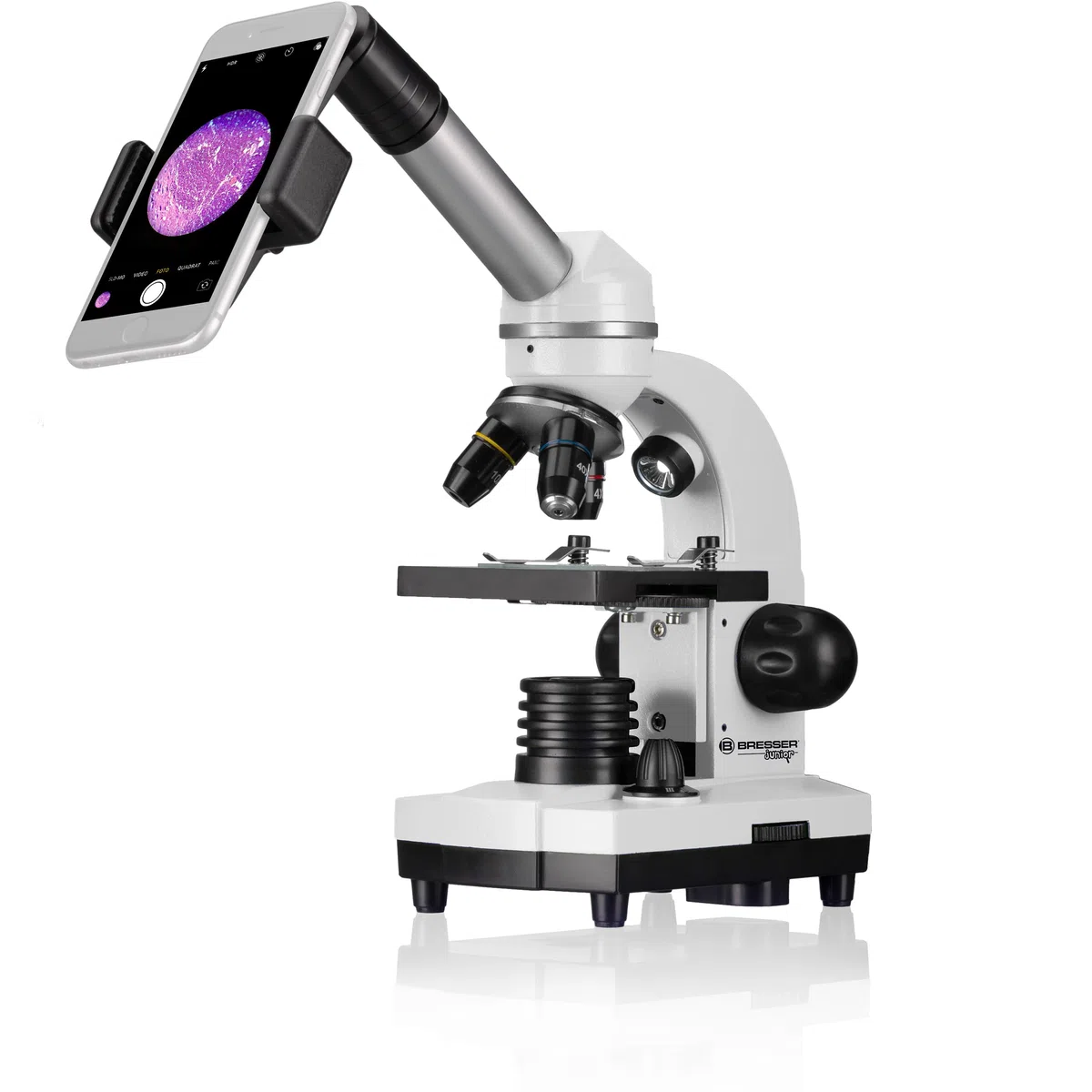 Bresser Biolux SEL Schülermikroskop Set mit Beleuchtung, Smartphoneadapter, Hartschalenkoffer, einem Experimentierset und viel Zubehör