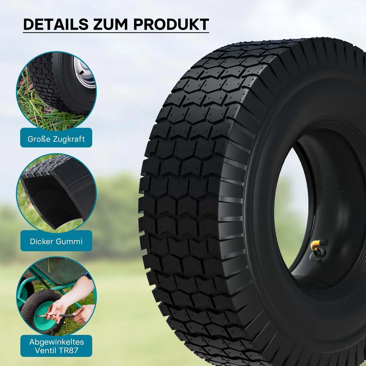 Wiltec 2x Reifenmantel 2x Schlauch für Aufsitzmäher/Rasentraktor 16x6.50-8 4PR Winkelventil