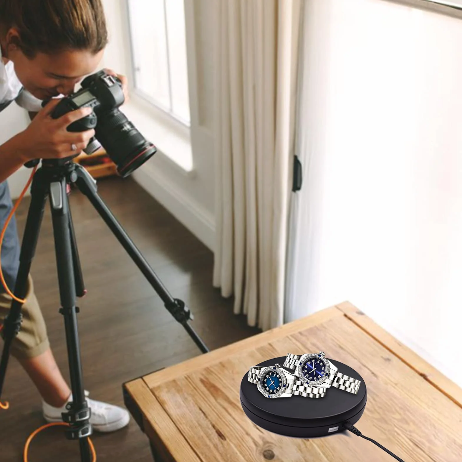 Drehteller Elektrisch, Andoer Drehscheibe Elektrisch 360-Grad-drehbares Display mit LED-Licht für Schmuck Display, Shop Ausstellungsstand, Fotografie, Hochzeitstorte Zeigen(Schwarz)