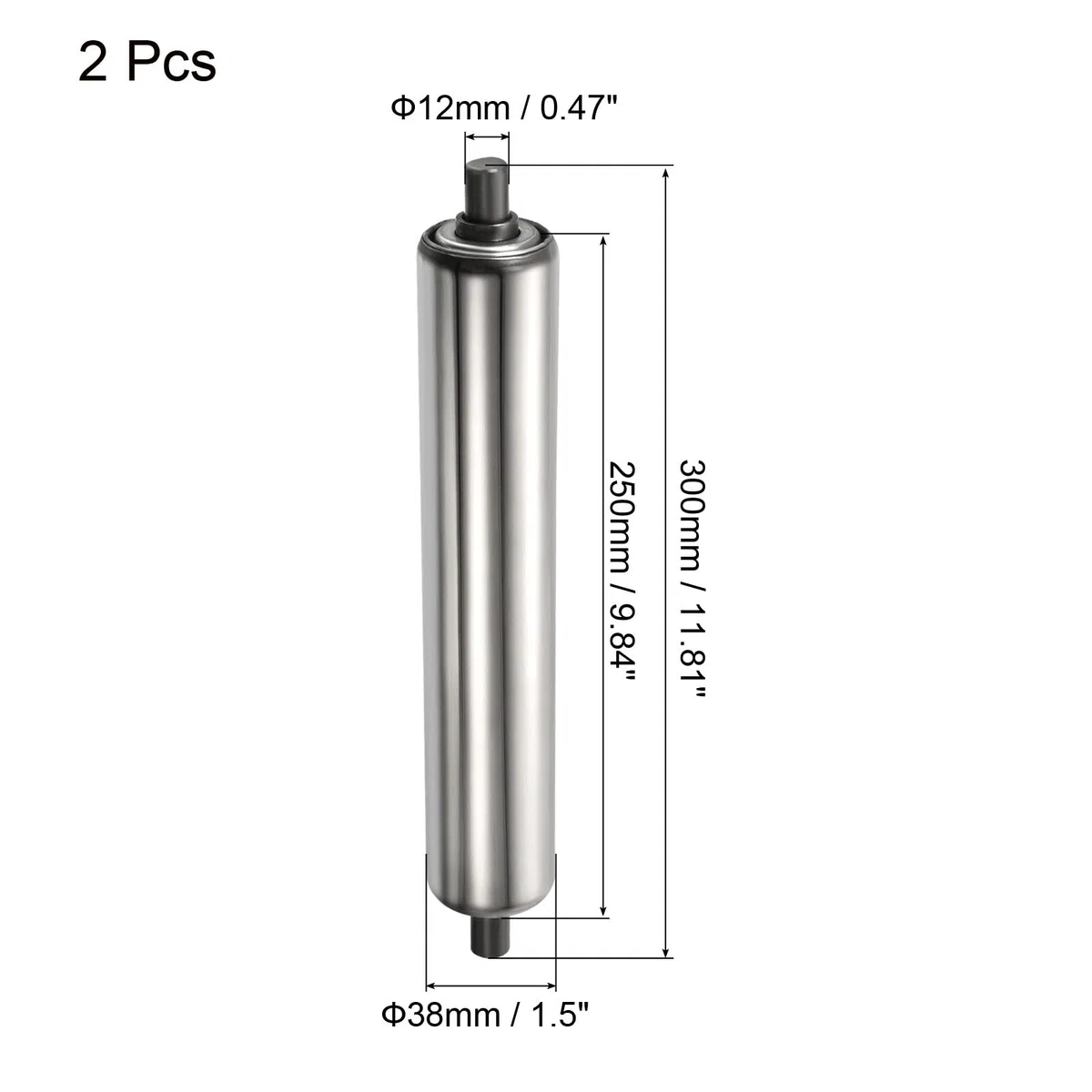 PATIKIL 2Pack Förderer Rollen 1.5" Durchmesser 10" Edelstahl Schwerkraft Übertragung Ersatz Teil Verzinkt Ende Silber