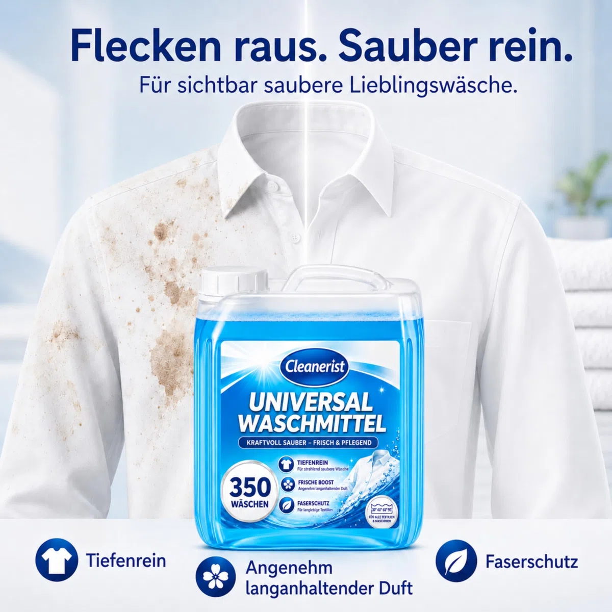 Cleanerist® Universal Waschmittel flüssig für 700 Wäschen - 2x 10l Flüssigwaschmittel Konzentrat für bunte, helle, dunkle Wäsche - XXL Vollwaschmittel mit Frischeduft für 20-95°C, statt Pods & Pulver