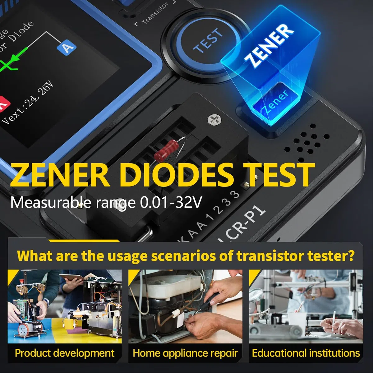 Transistor Tester,Multifunktional Tragbar SMD-Bauteil-Tester Dioden Trioden Zenerdioden-Tester,Widerstands Induktivitäts Batterietester,LCR-Messgerät/MOS/PNP/NPN/ESR-Messgerät