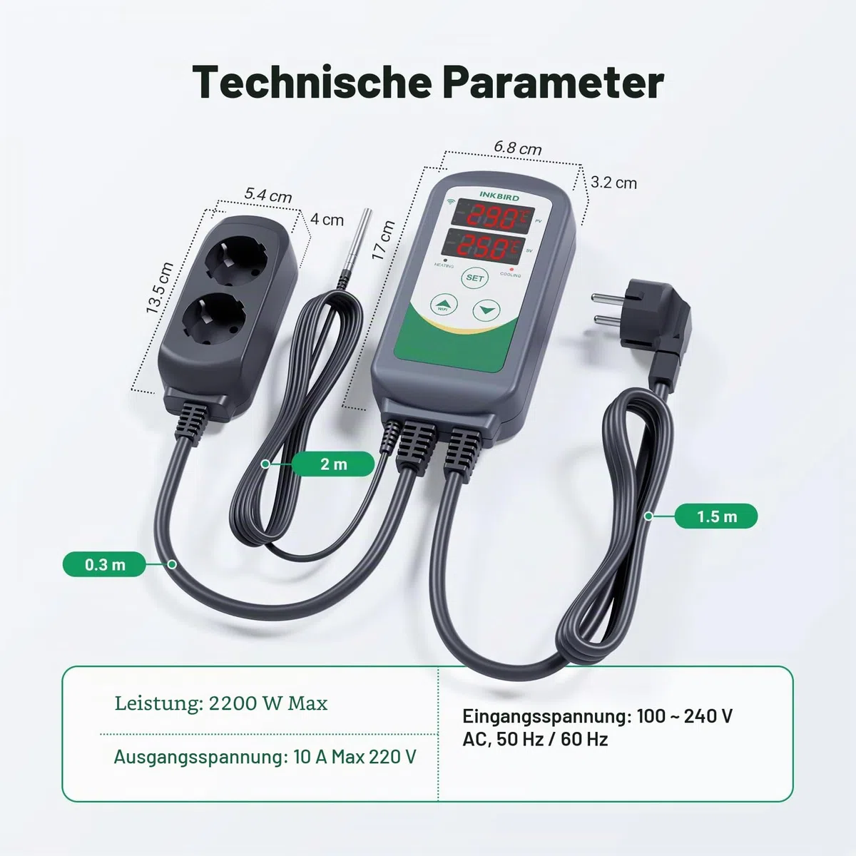 Inkbird Heizen Kühlen Thermostat, ITC-308-WIFI Steckdose Temperaturregler Fernsteuerung per App, Grau, Wi-Fi