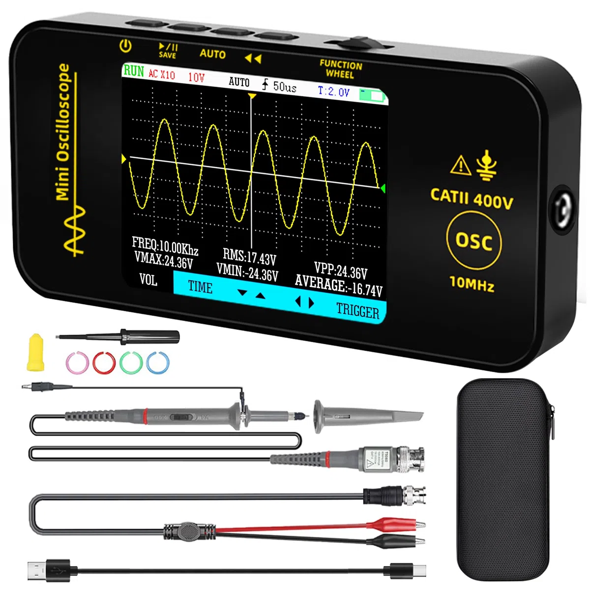 BSIDE Handheld Oszilloskop 3.2'' TFT Display Tragbares Digitale Oszilloskope 10MHz Bandbreite Automotive Oszilloskop 48MSa/s Abtastrate Trigger Funktion Auto/Nomal/Single