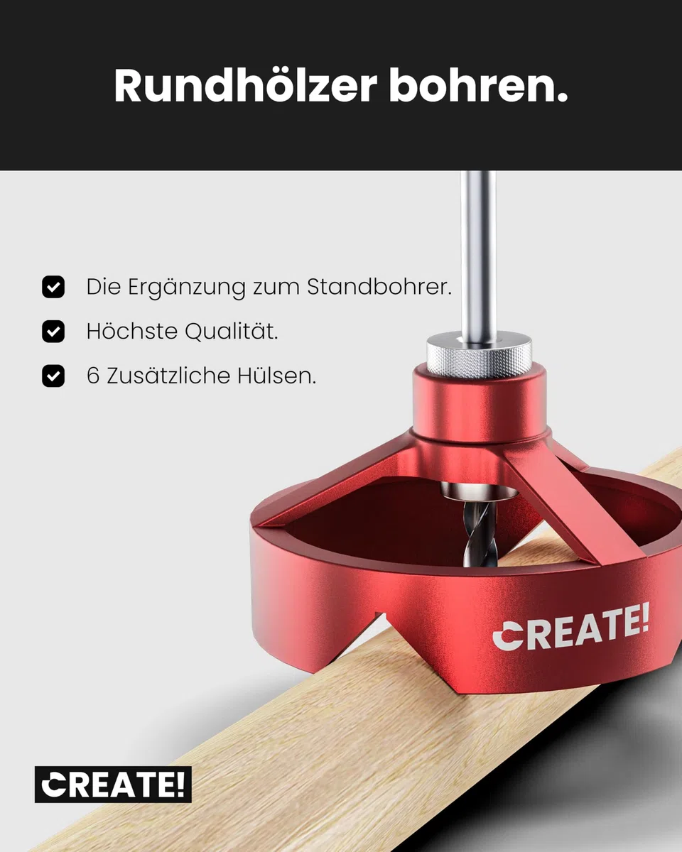 CREATE! Bohrlehre | Bohrhilfe | Bohrschablone mit gehärteten Hülsen für Bohrer mit einem Druchmesser von Ø 4, 5, 6, 8, 10 und 12 mm