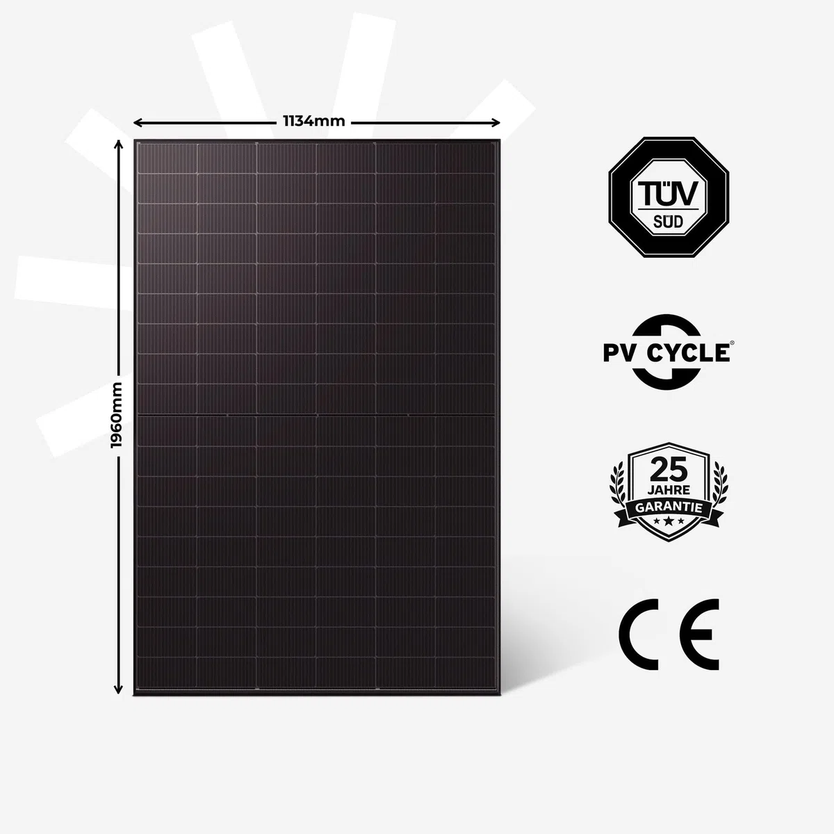 Kleines Kraftwerk 500Wp Solarmodul SunPro TOPCon – bifazial, Glas-Glas, Full Black – Hochleistungs-PV Modul für Balkonkraftwerk, Boot & Off-Grid