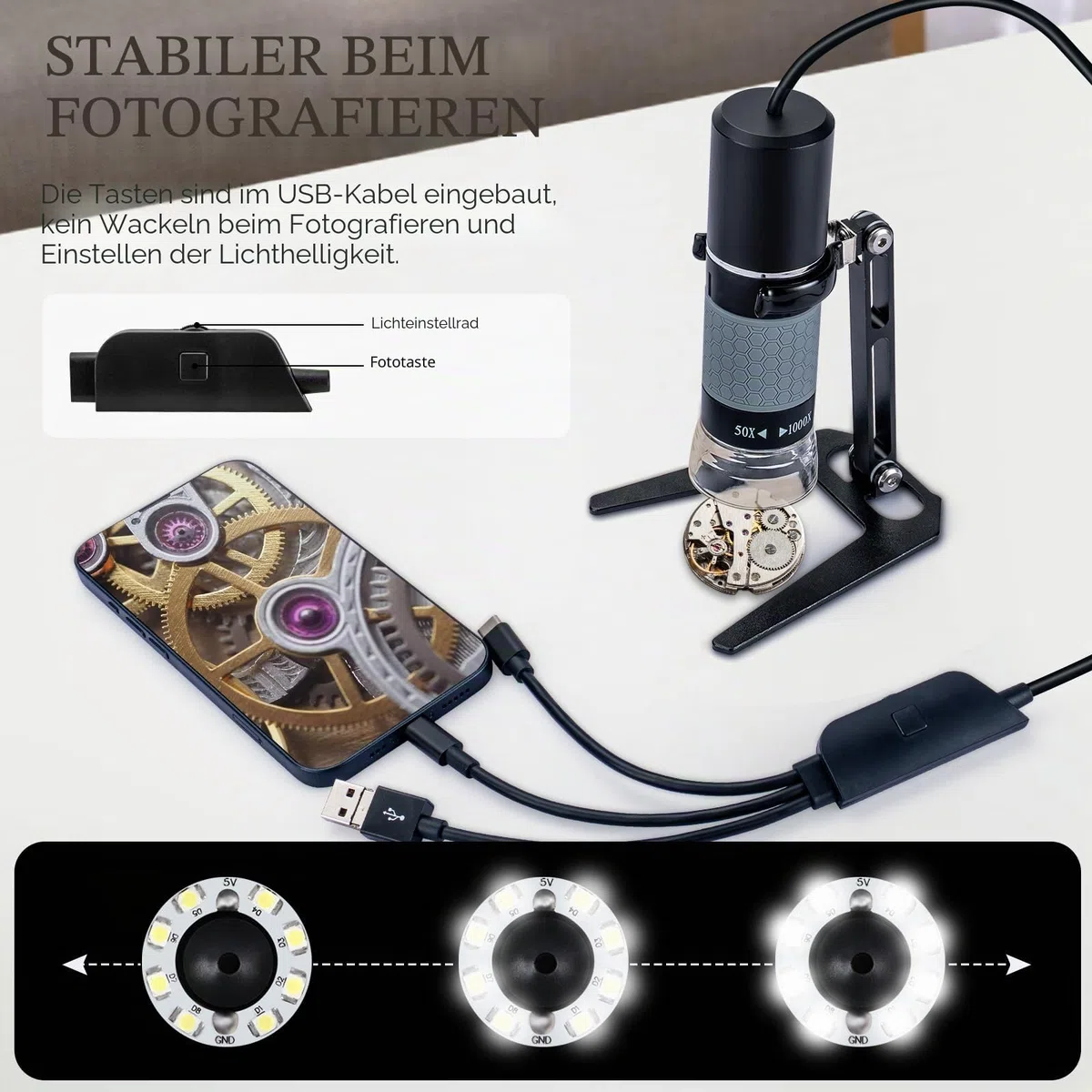 USB-Mikroskop, kompatibel mit iPhone, Android-Handy, Tablet und Windows-Mac-PC, HD 1080P kabelgebundene Digitalmikroskop-Kamera für Erwachsene und Kinder