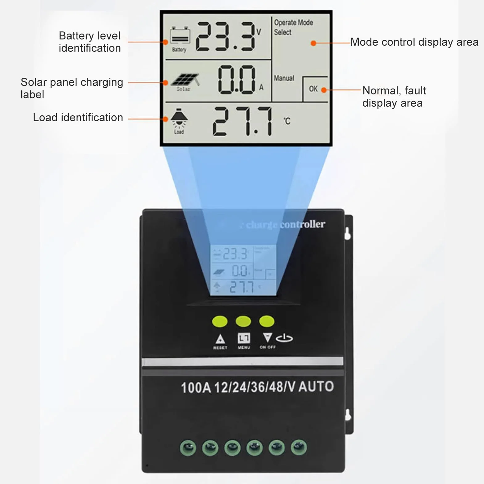 MPPT Solarladeregler 100 A 12V 24V 36V 48V Automatische Identifizierung Dual USB Solarregler Laderegler mit LCD Display