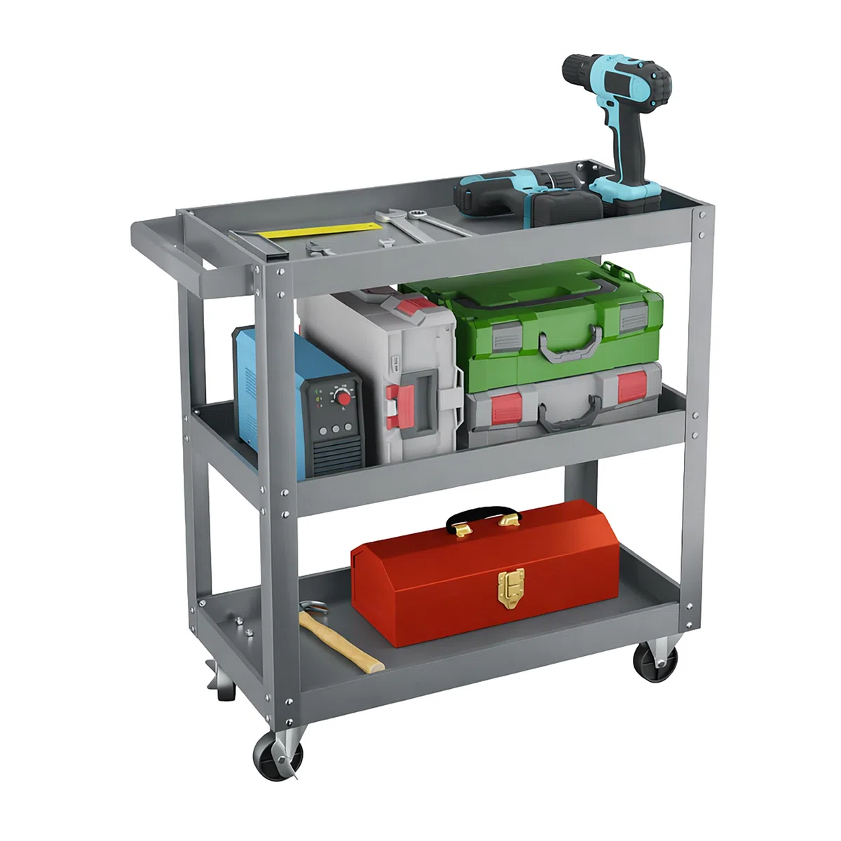 Relaxdays Werkstattwagen, Werkzeugwagen mit 3 Ebenen, mobiler Montagewagen, bis 100 kg belastbar, HBT: 76x78x35 cm, grau
