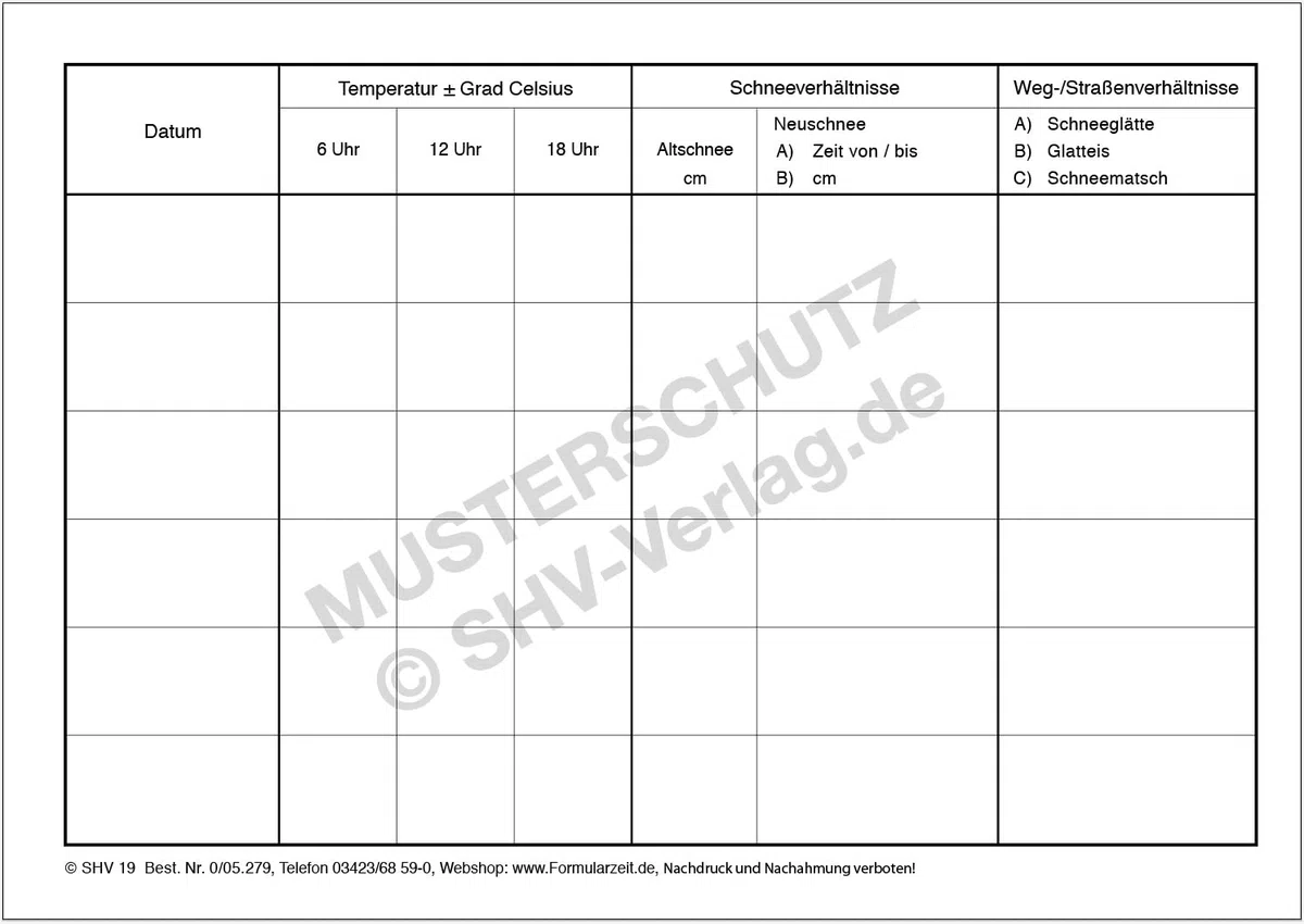 Winterdienst, Streubuch für Gehwege und Gehstraßen, Grundstücke, mit Ringösen zum Abheften, DIN A5
