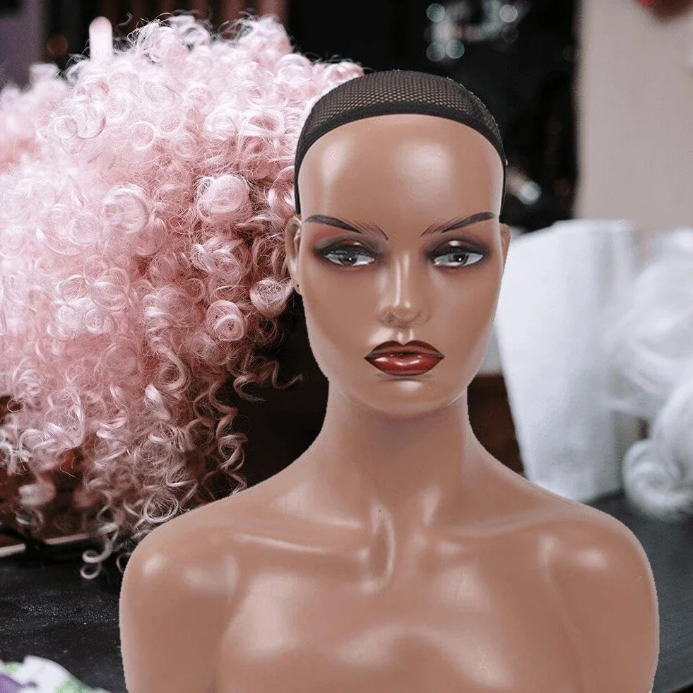 Weiblicher Realistischer Mannequin-Kopf Schultern, Afrikanisches Perücken-Display-Modell, Dunkelbraun, Beige Farben, Kopf Für Hut, Brille