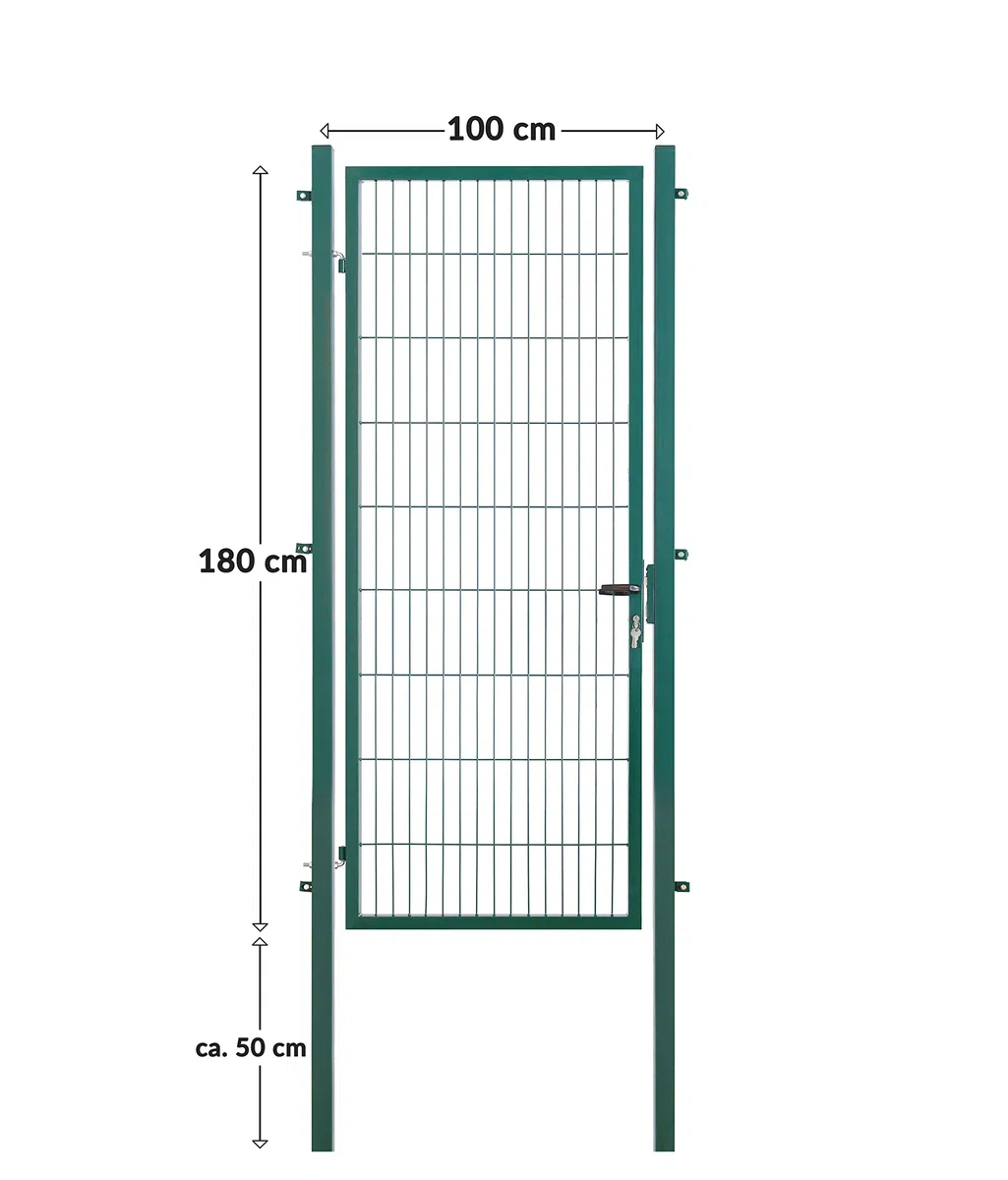 Koll Living Gartentore für Stabmattenzaun - Farbe und Höhe wählbar - inkl. Pfosten und Befestigungsmaterial (Gartentor H 180 x B 100 cm, grün)