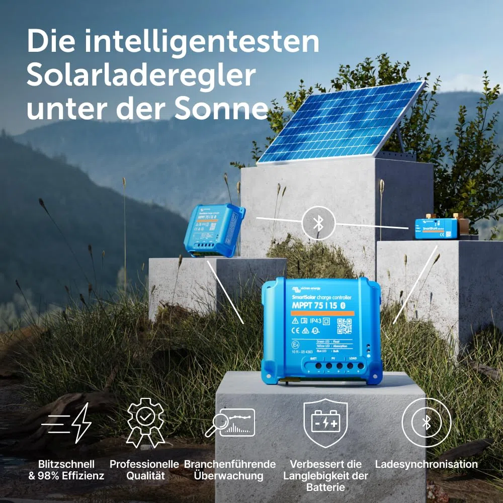 Victron Energy SmartSolar MPPT Laderegler - Solar Laderegler (Bluetooth) - 75V 15 Amp 12/24-Volt