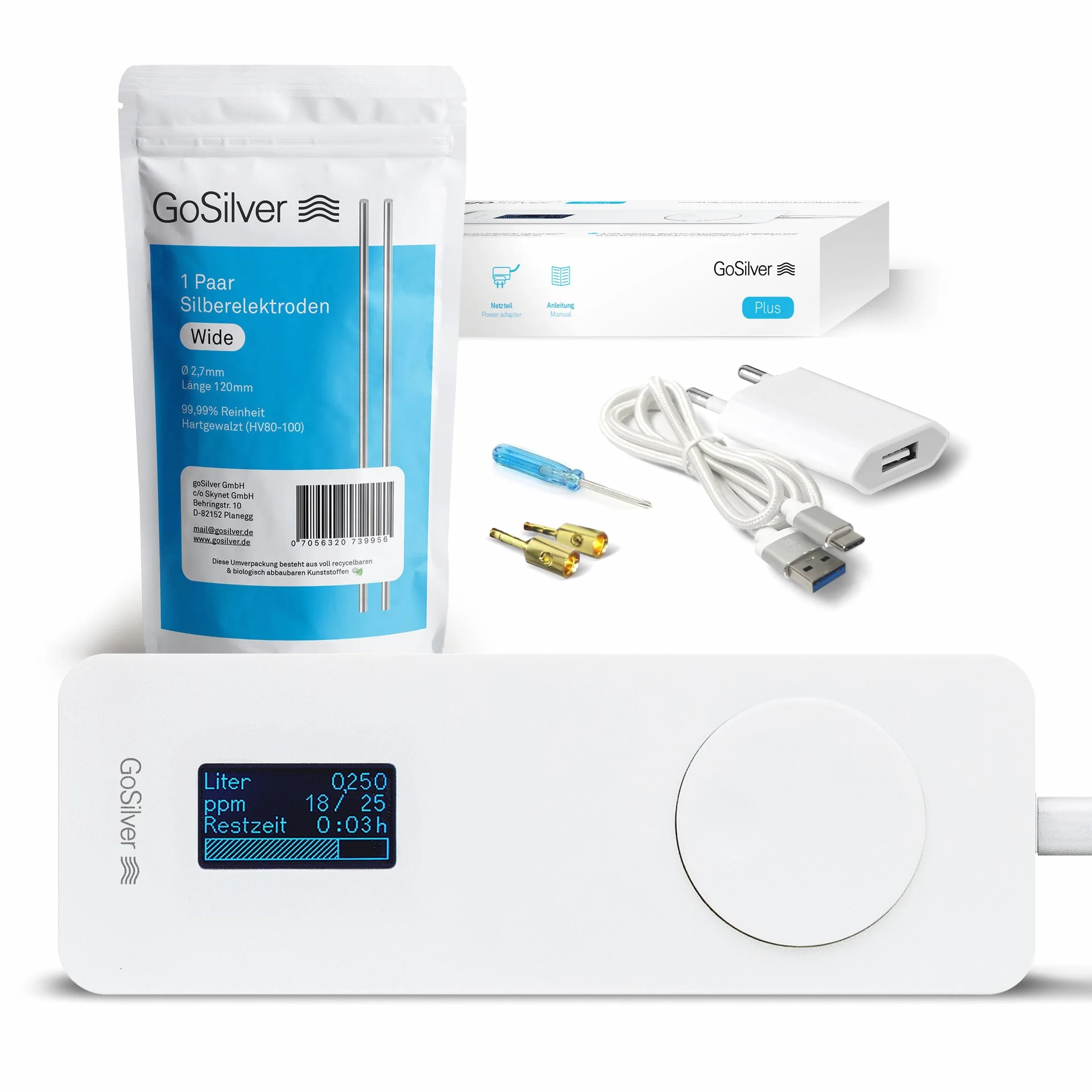Plus Set - Silbergenerator mit Display, vollautomatisch (Inkl. 1 Paar Silber Elektroden Wide)