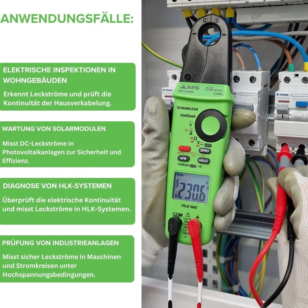 KPS-DCM400LEAK Leckstromzange TRMS 20mA bis 100A AC/DC - Spannung 1000V AC/DC - Tiefpassfilter (50Hz - 800Hz) & NCV