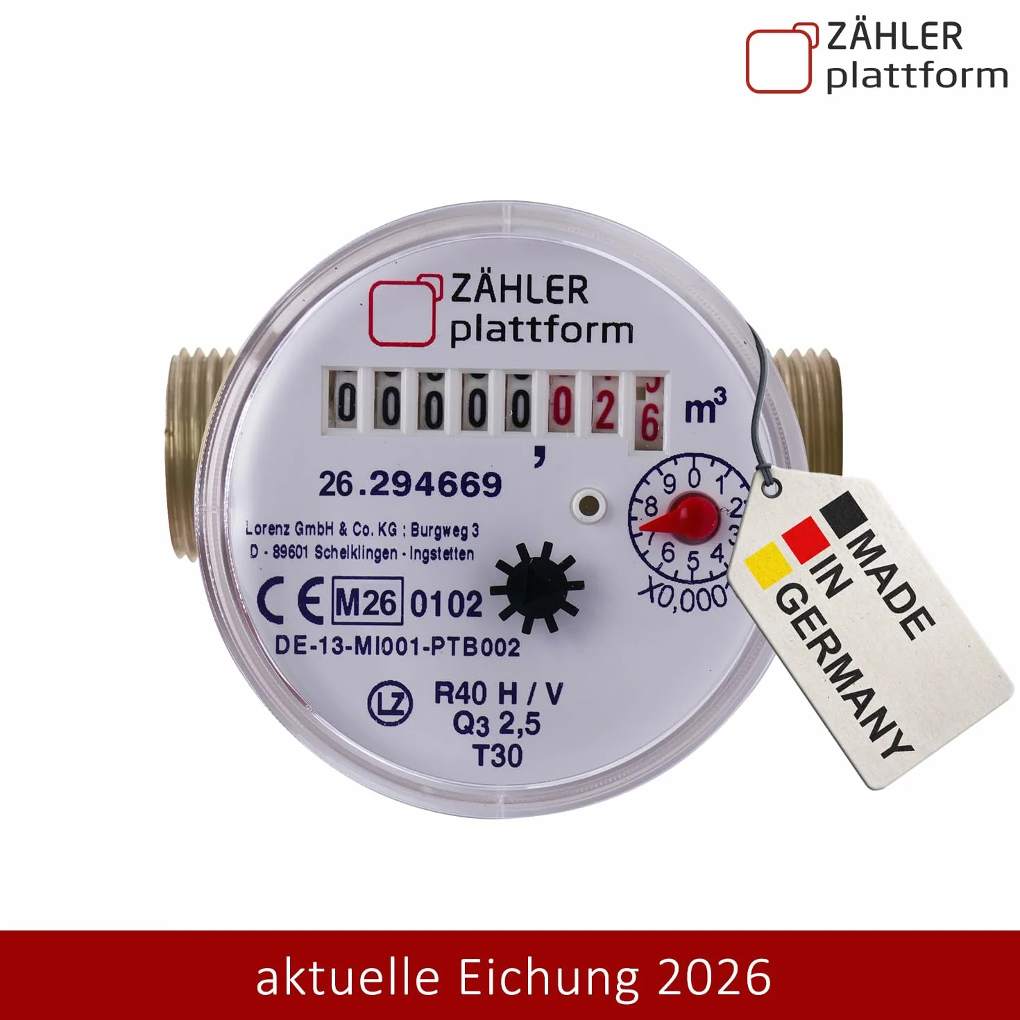 Wasserzähler Garten geeicht 2026 Wasseruhr MADE IN GERMANY Gartenwasserzähler Zapfhahn Qn 1,5 BL 80 mm 3/4 Zoll