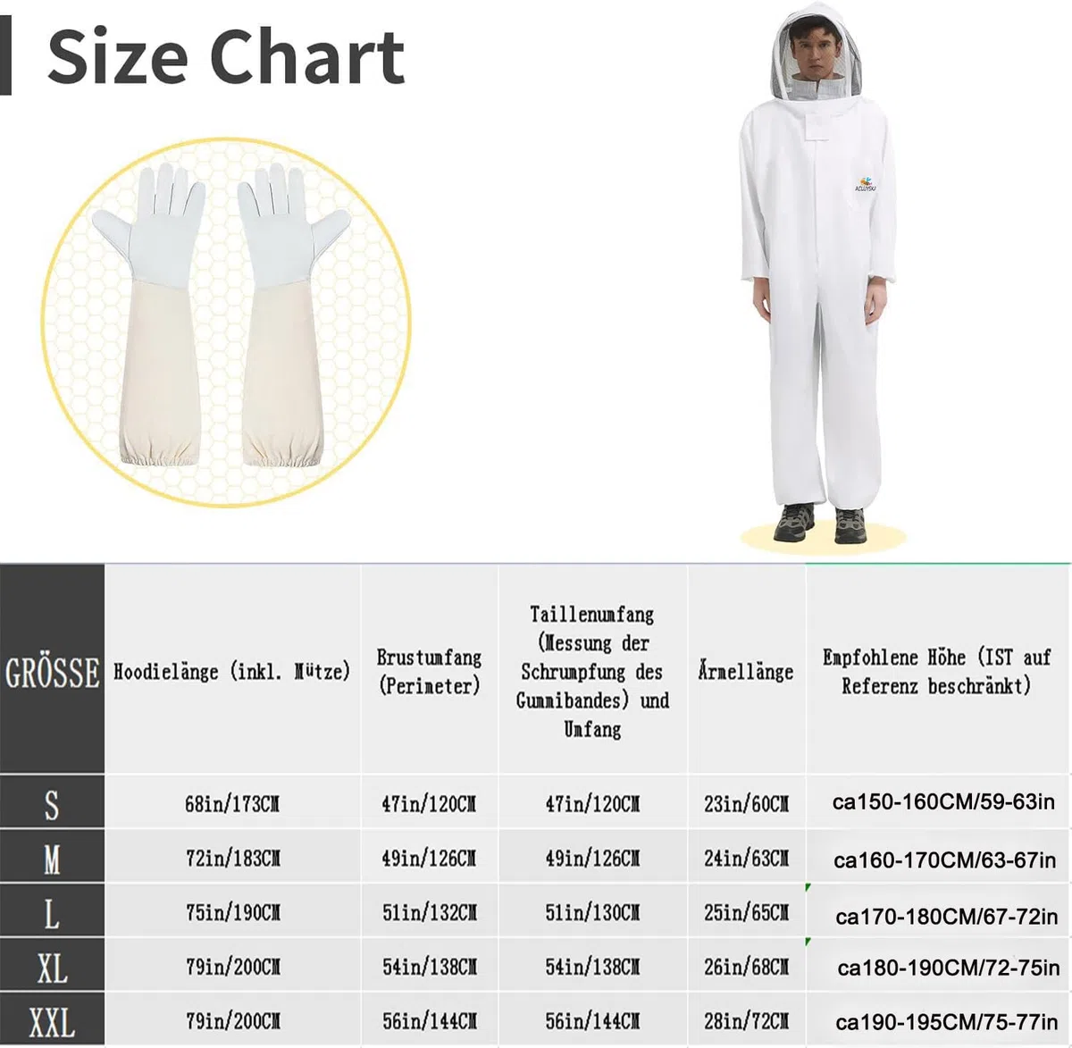 Bienenanzug für Männer und Frauen, stichfest, Imkeranzug aus Polycotton, Imkerkostüm mit Handschuhen und belüfteter Kapuze, Bienen-Outfit für den Garten und Imkereibedarf(L)