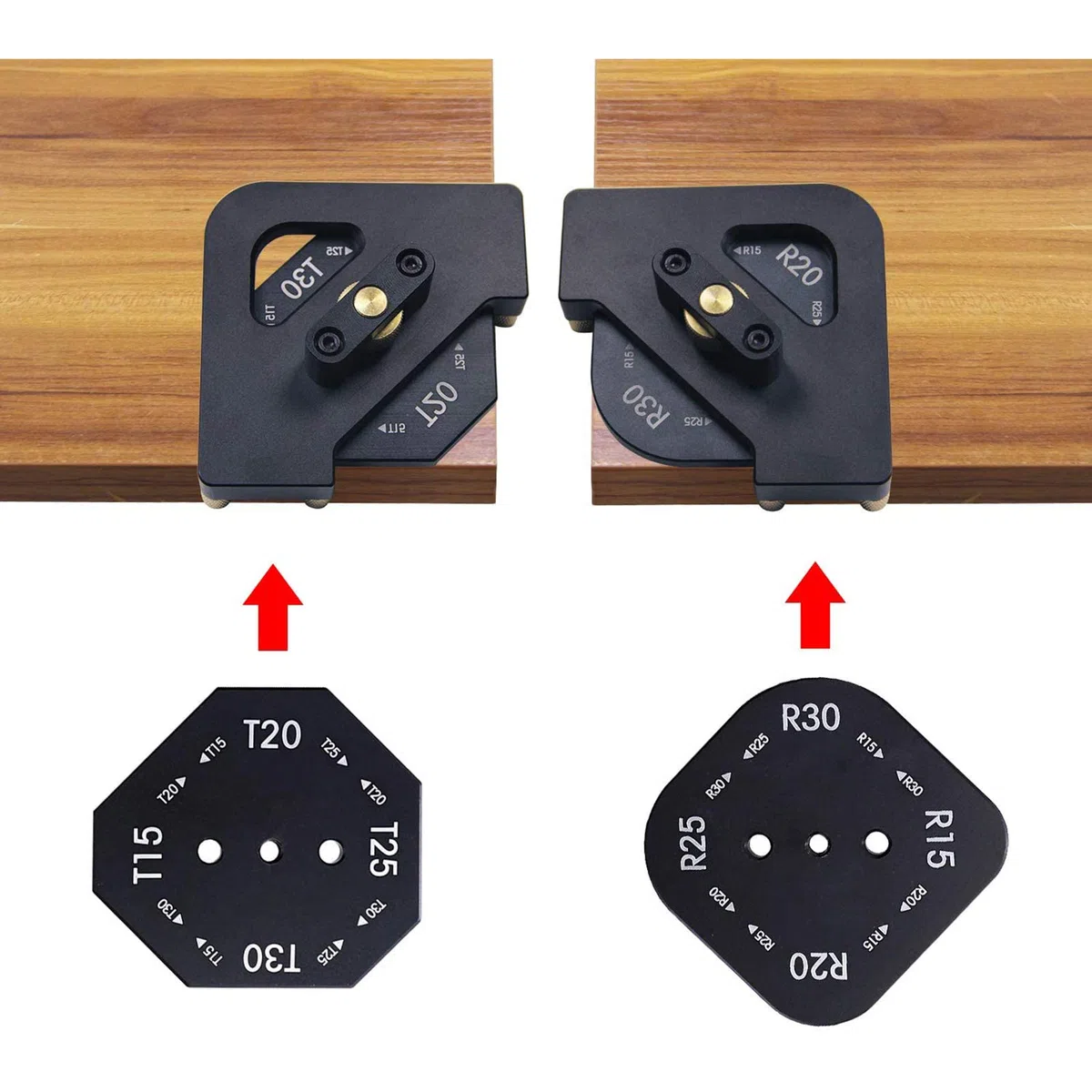 8 in 1 Frässchablonen für Oberfräse, Aluminiumlegierung, Radius Jig Router Templates, Radius Halbrunde Eckradius Quick-Jig Router Tischvorlage Vorlagen (R15/20/25/30+T15/20/25/30)