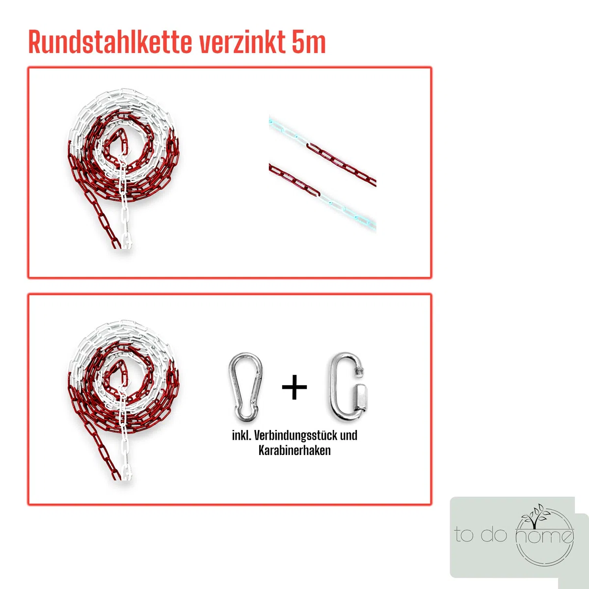 10m Stahlkette Warnkette Ø5mm - Rot-weiß - verzinkter Stahl - bestens für Baustellen, Parkplätze, Events, Veranstaltungen, Jahrmärkte
