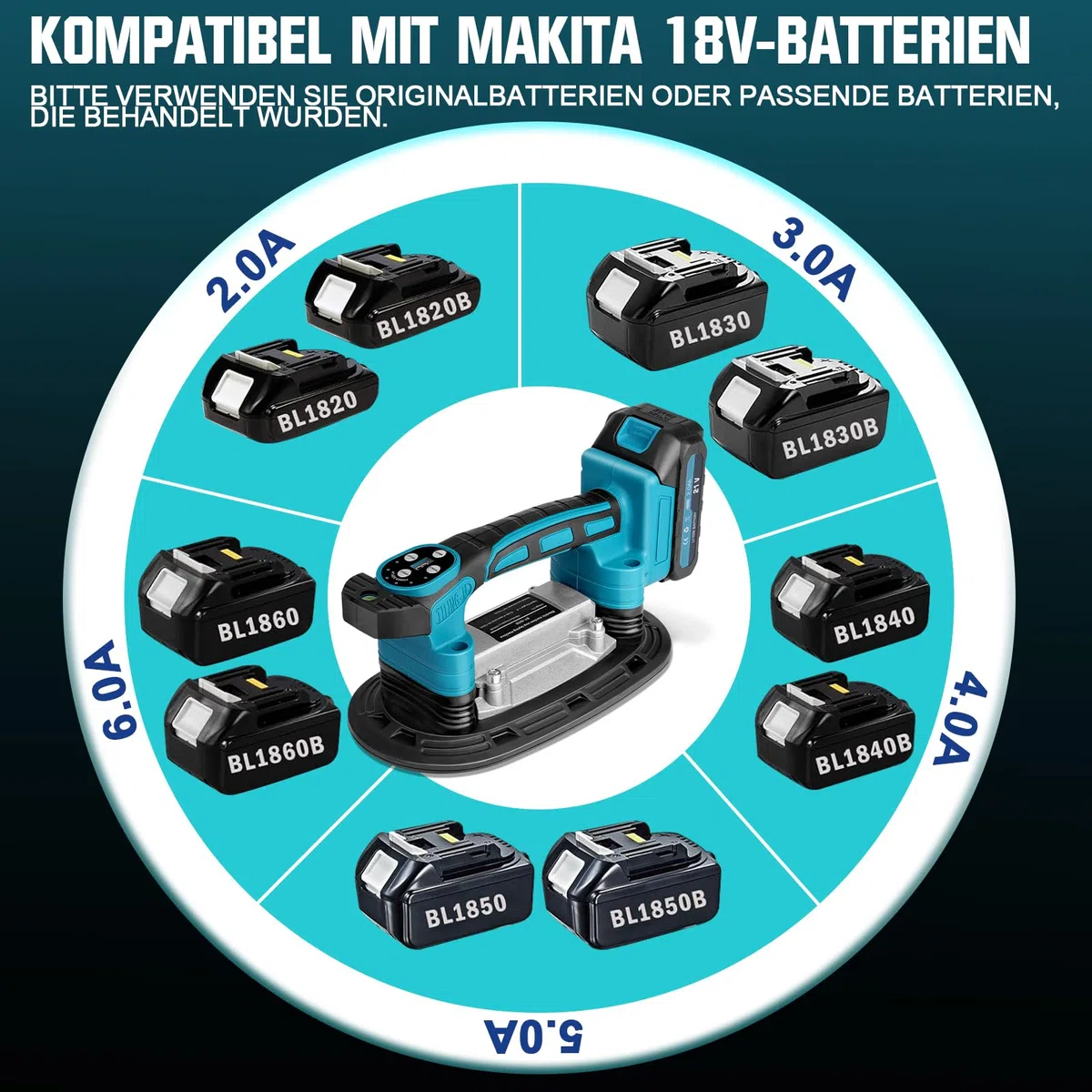 2 IN 1 Akku Fliesenrüttler & Saugnäpfen Kompatibel mit Makita 18V Akku, Fliesenvibrator mit 22.5x12 Saugnapf | 250KG Adsorption | 9 Gang Einstellbaren für 0.3-1.8m Fliesen Wandfliesen (Ohne Batterie)