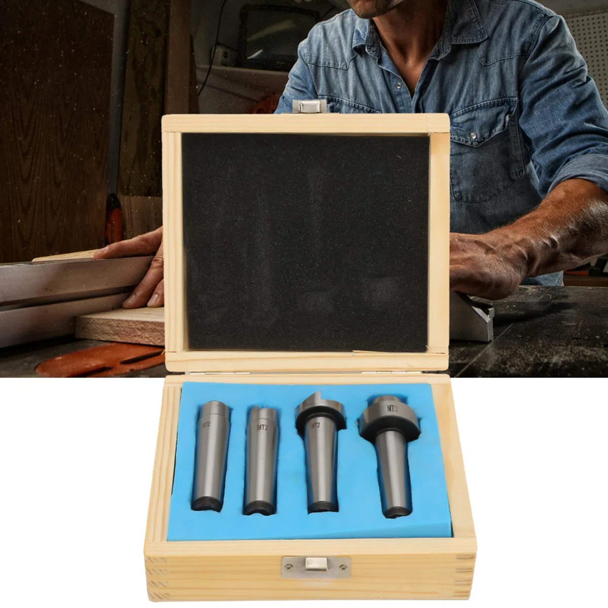 4-teiliges Holz-Mitnehmer-Set, MT1/MT2 Holzbearbeitungs-Drehmaschine, Stirnrad-Cup-Center-Set für Holzbearbeitungs-Drehwerkzeuge mit Box-Zubehör (MT2)