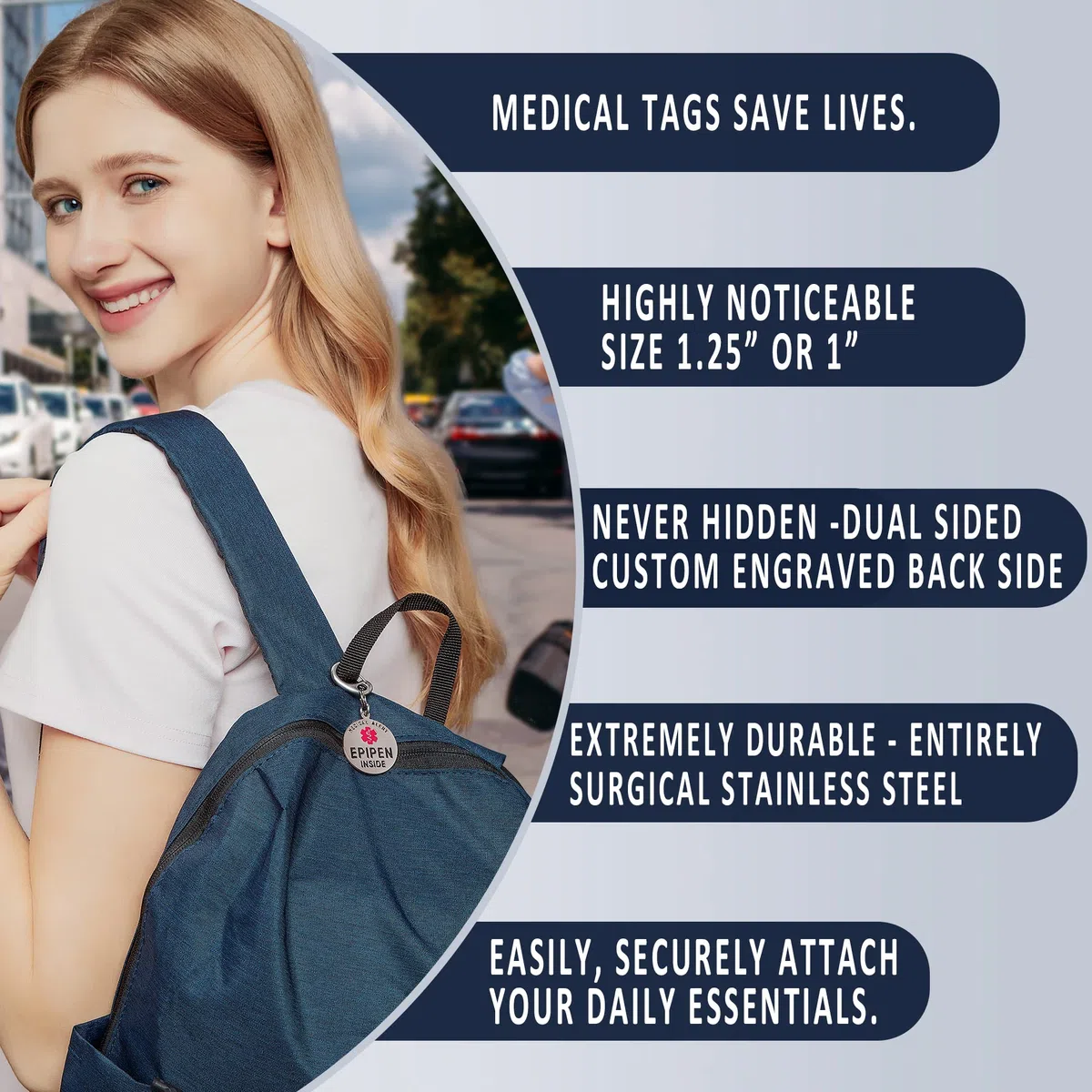 Divoti Stainless Steel EpiPen Inside Bag Tag - Style