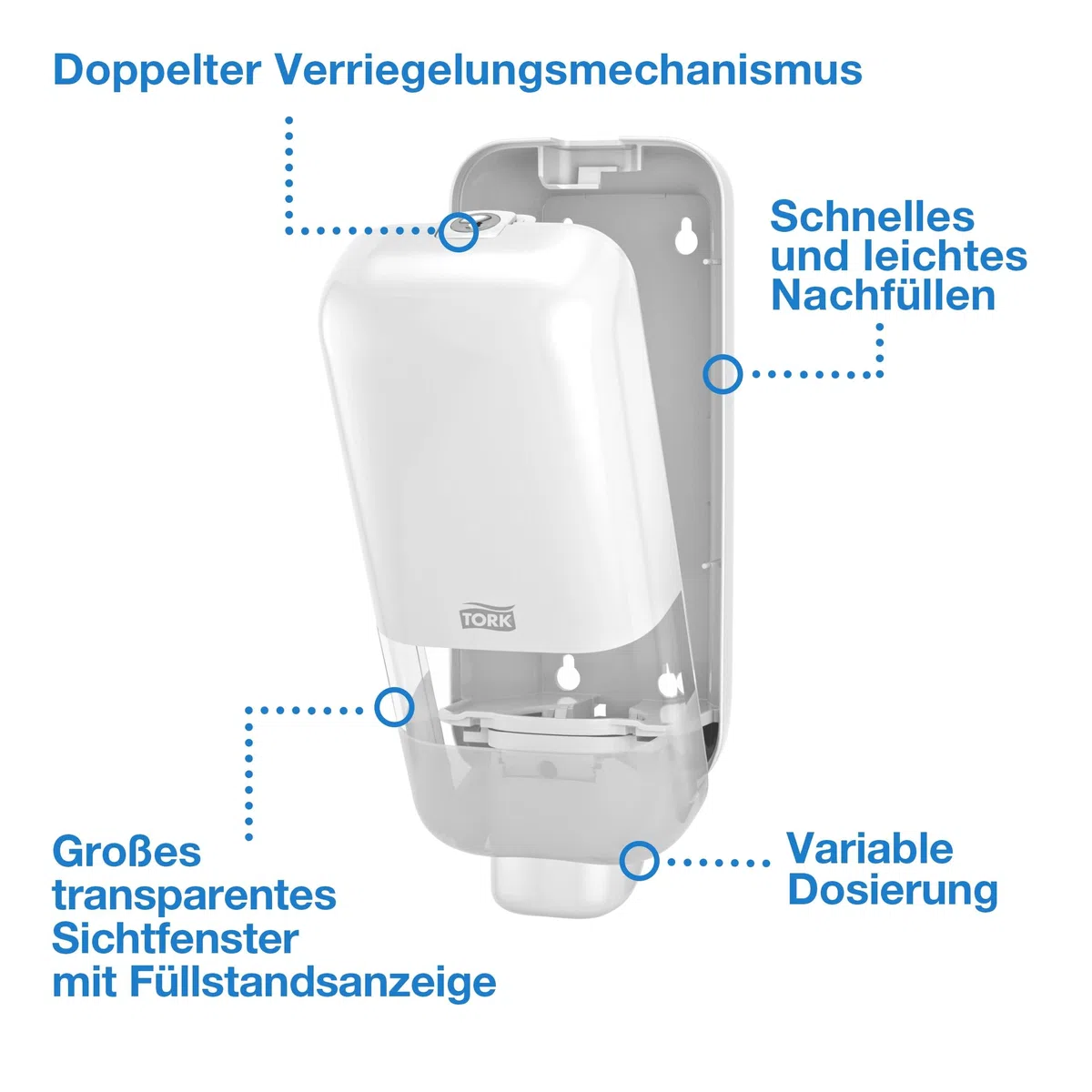Tork Spender für Seifen und Händedesinfektionsmittel Weiß S4, geeignet für Flüssigseife, Schaum und Gel, Elevation Design, 564500