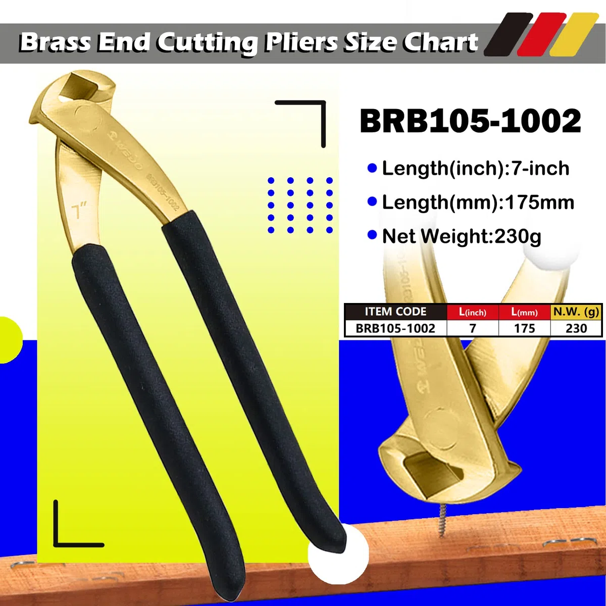 WEDO Messing Endschneidzange 7", Drahtschneider, Endschneidzange mit rutschfestem Griff, Drahtschneidzange
