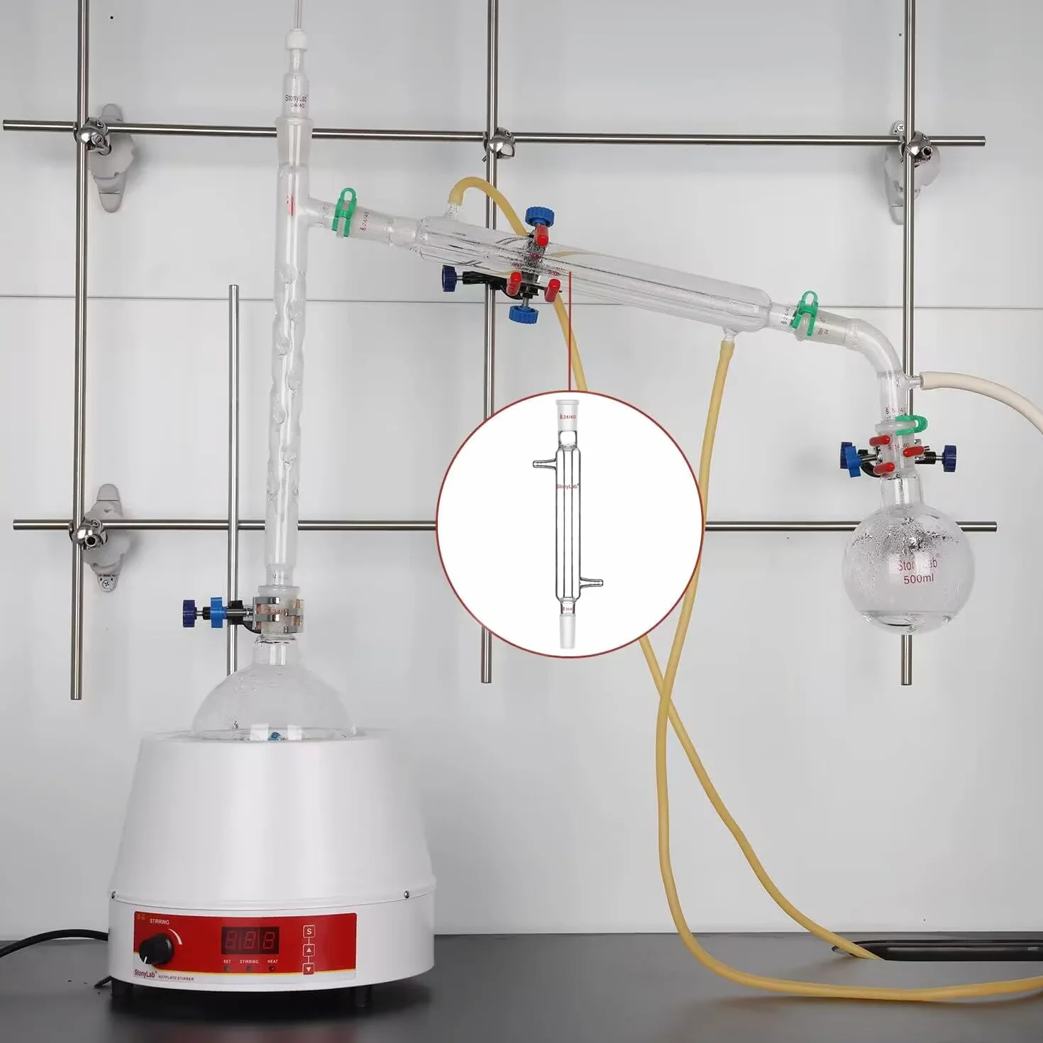 StonyLab Gelenk Liebig Kondensator, Borosilicatglas Liebig Condenser mit 24/40 Joint 300mm Jack Length Lab Glass Destillation Spalte