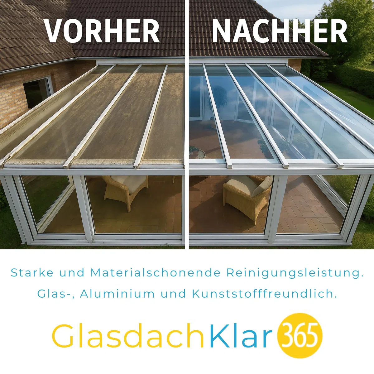 Glasdachklar365 Terrassendach- und Wintergarten Reiniger | Terassendach reinigen | Langanhaltender Schutz mit Nano-Versiegelung für Wintergärten 5 Liter