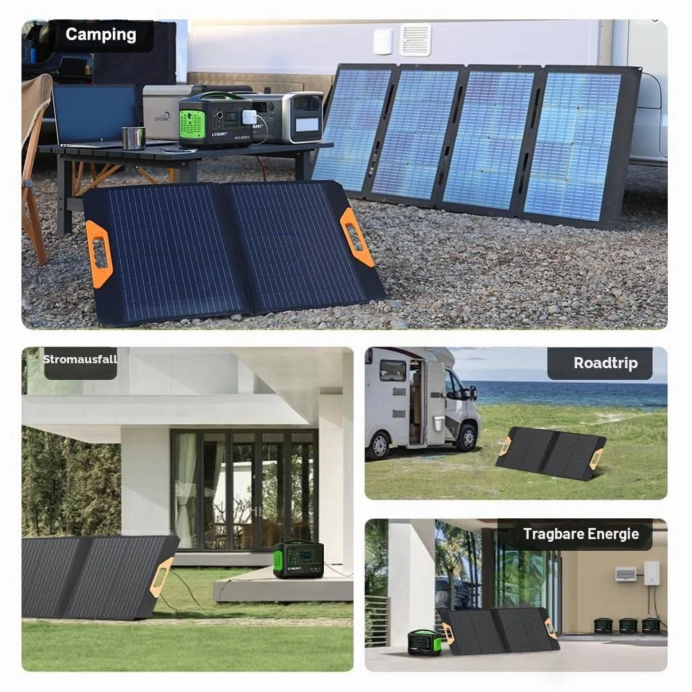 Yinleader 70W Falttragbares Solarmodul, 23% Umwandlungseffizienz, Wasserdicht Tragbares Ladegerät Solarstrom Solarpanel für Camping, Wohnmobil Outdoor Aktivitäten​ Roadtrips