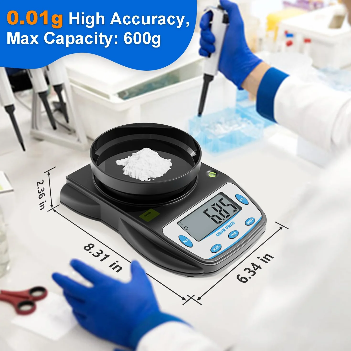 GRAM PRES Digitale Laborwaage 600g X 0.01g Genauigkeit,Elektronische Präzisions-Grammwaage,Analytische Waage Wissenschaftliche Waage,Für Schmuck, Pulver, Münzen, etc.