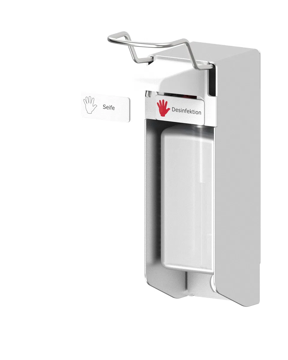 UNIversalspender | gelzenritter UNI-PRO 05 | Eurospender | 500 ml | kurzer Bedienhebel | 25,3 x 8,2 x 17,4 cm | Wandmontage | Aluminium | inkl. Leerflasche | 100% Made in Germany!