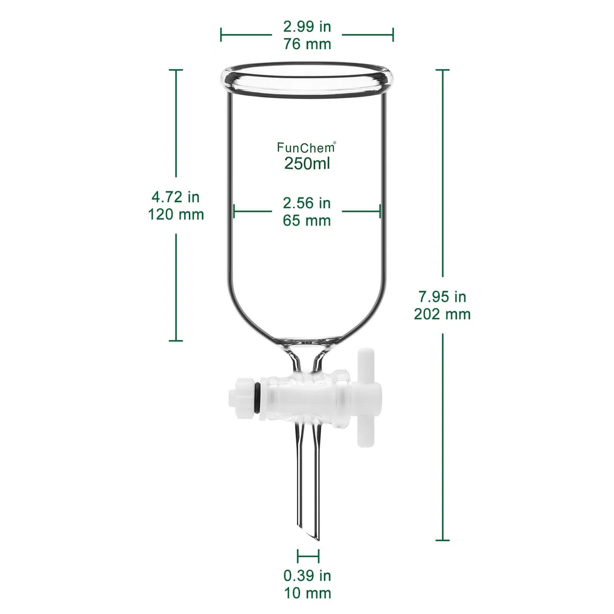 FunChem Tropftrichter mit Ptfe-hahn, 250 ml Borosilikatglas-labortropftrichter für Präzise Und Kontrollierte Flüssigkeitszugabe Bei Laborversuchen