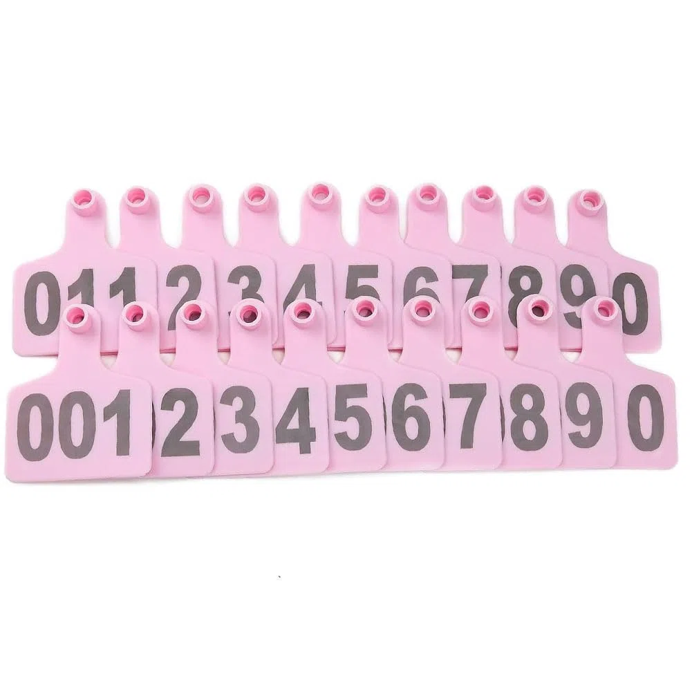 100 Stück Rinder-Ohrmarken Nr. 001-500, Kunststoff-Ohrmarken für Nutztiere für Kühe, Ziegen, Schafe, Schweine, Tieridentifikations-Ohrringe Rosa 7.5 * 10cm (2.95 * 3.93in) 201-300