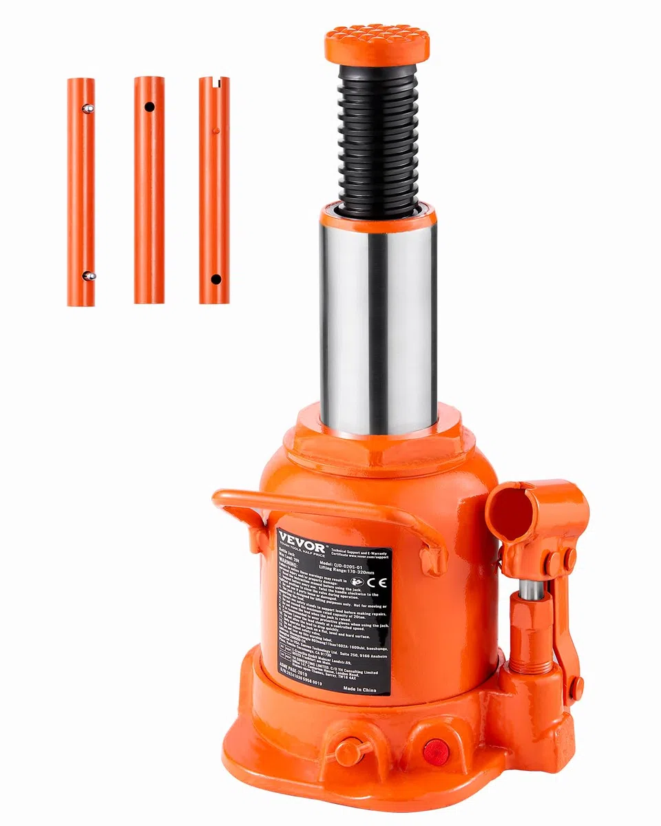 VEVOR Hydraulischer Wagenheber 20 t Stempelwagenheber Flaschenwagenheber mit 17-32 cm Hubbereich und 3-teiligem langem Griff, für Auto Pickup LKW Wohnmobil Autoreparatur Industrietechnik