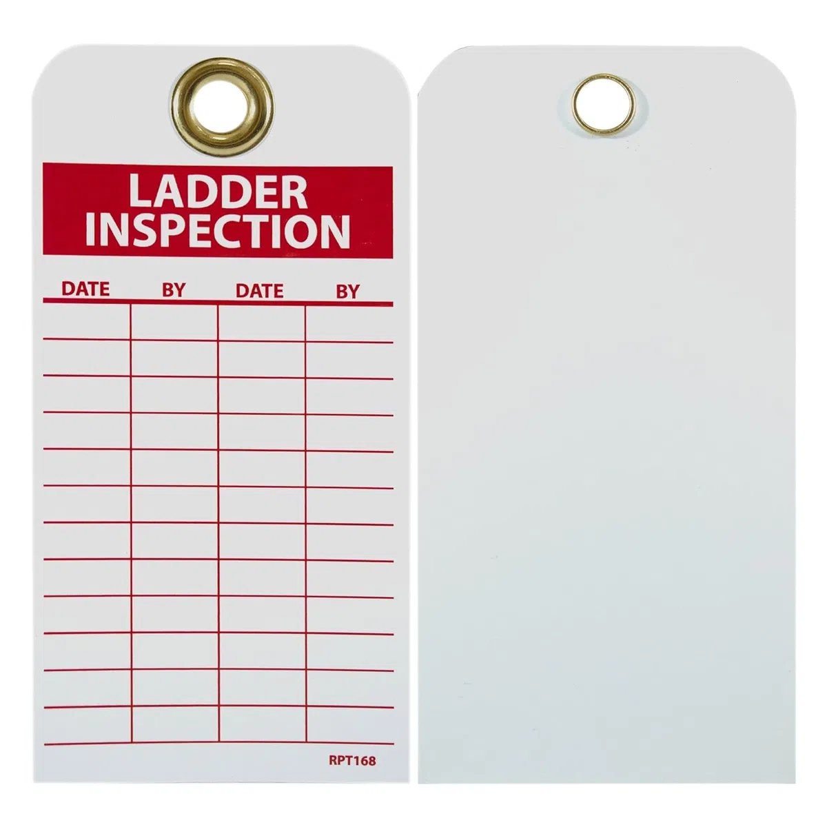 NMC RPT168G LADDER INSPECTION Accident Prevention Tag with Brass Grommet, Unrippable Vinyl, 3 Length, 6 Height, Red on White (Pack of 25) by NMC