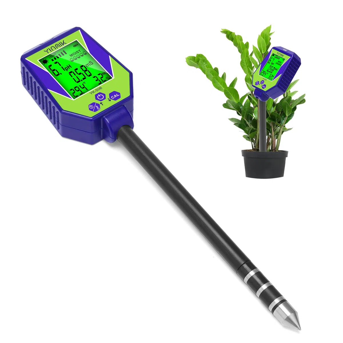 pH Leitfähigkeit Messgerät für Boden und Wasser, Pflanzen pH Feuchtigkeits Messgerät, Boden pH EC Messgerät, 6 in 1 Bodentestkits für pH/Feuchtigkeit/Leitfähigkeit/Licht/Luftfeuchtigkeit/Temperatur