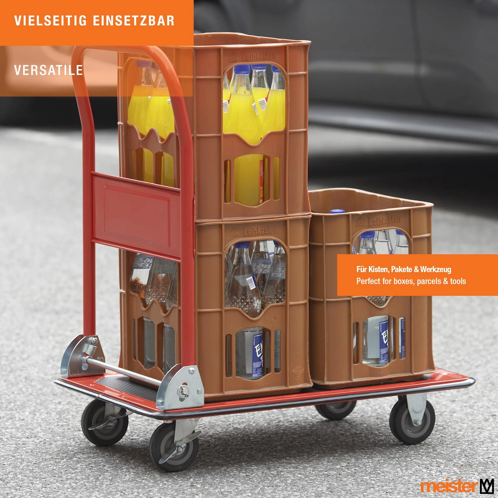 Meister Plattformwagen - Klappbar - Bis 150 kg Tragkraft - Feststellbremse / Transporthilfe mit Lenkrollen / Paketwagen mit Antirutsch-Beschichtung / Klappwagen aus Stahl / 8985400