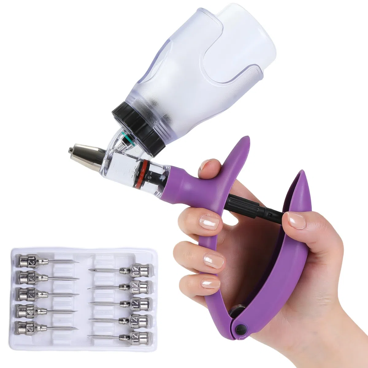 5 MLViehspritze, Automatischer Dauereinspritzer, Rinderspritze, Einstellbare Kontinuierliche Impfstoffspritze, Geflügel- Und for Schweine, Rinder, Schafe, Geflügelchtausrüstung (Purple, 5ML)