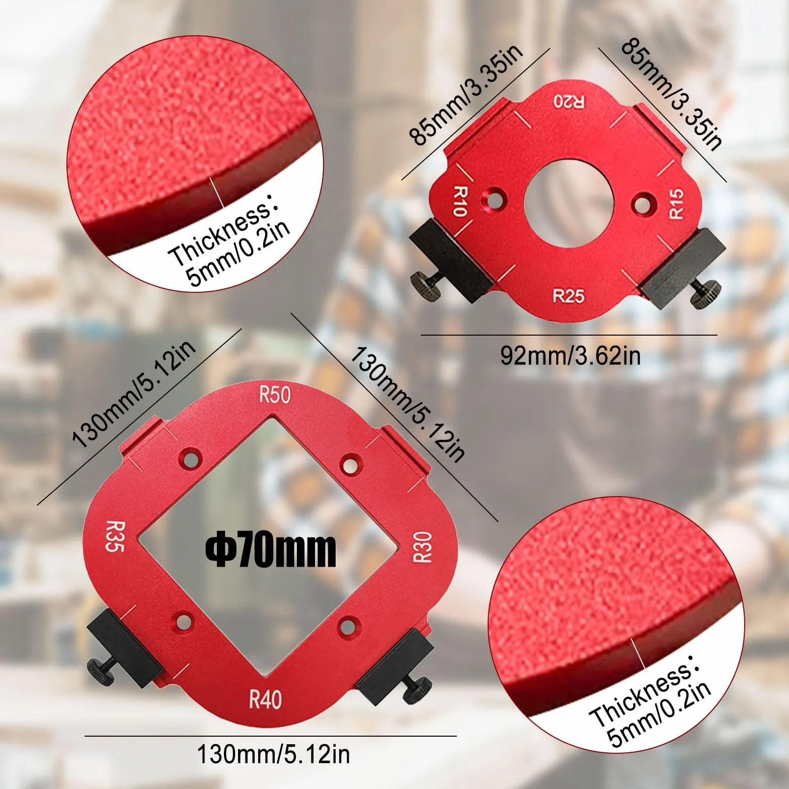 Radius Frässchablonen, Aluminiumlegierung runde Ecken Radius Schablonen, Holzbearbeitungsfräser, Bogenschneiden, Hilfswerkzeug, DIY-Vorlage, R10, R15, R20, R25, R30, R35, R40, R50