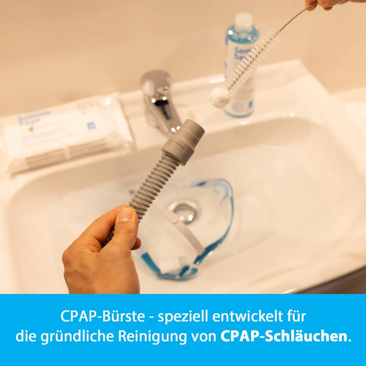 CPAP-Reinigungspaket SomnoSept – 3x CPAP-Reiniger SomnoSept 400 ml UND 1x oxyhero brush Edelstahl CPAP-Schlauchbürste 120 cm, 15 mm Durchmesser – Gründliche Reinigung von CPAP-Maske und CPAP-Schlauch