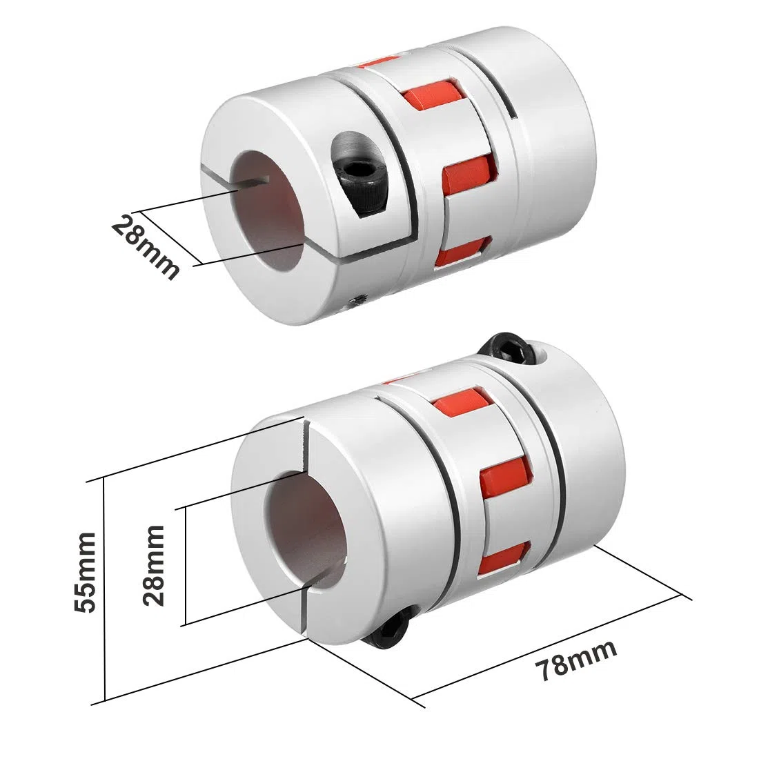 sourcing map Wellenkupplung 28mm bis 28mm Bohrung L78xD55 Flexibles Kupplungsgelenk für Servo Schrittmotor