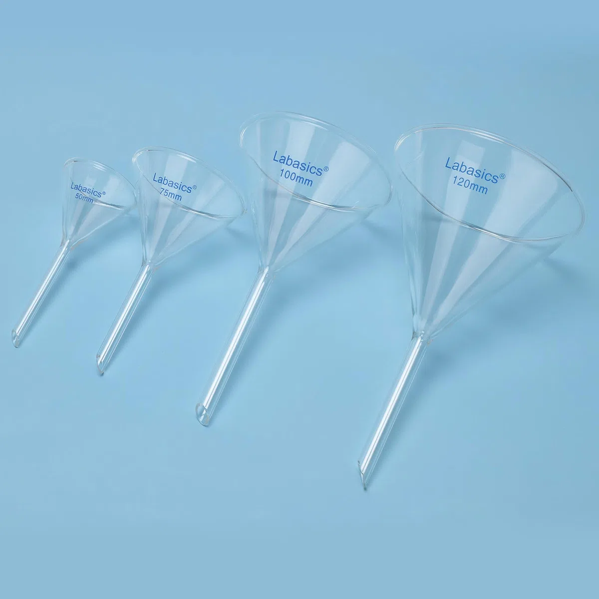 Labasics Borosilikatglas-Trichter-Set, Dickwandiges Kurzstiel-Filtrationskit für Laborfiltration, 50/75/100/120 mm Durchmesser, 4er-Pack