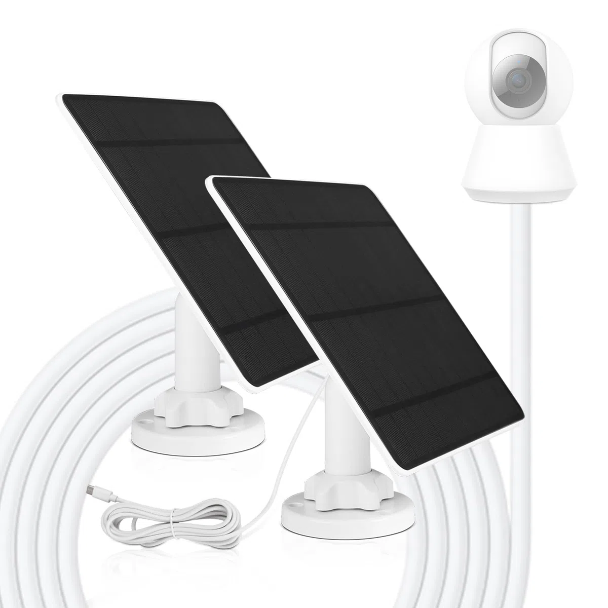 5W Solarpanel für Überwachungskamera Aussen Akku, 5V Solar Panel Kompatibel mit WYZE Battery Cam Pro, Eufy Camera und Arlo Essential/XL Spotlight Camera, Solarmodul mit Micro-USB, DC, USB-C (2 PACK)