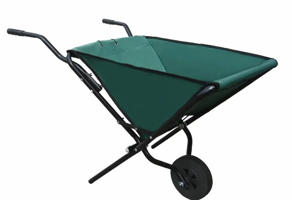 Faltbare Schubkarre - Faltschubkarre - robuster Stahlrahmen - 112 cm x 72 cm x 73 cm - 600 D Oxford Gewebe - Gartenkarre - Aufhängbar - Schiebkarre, Grün/Schwarz